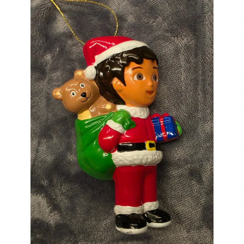 Diego Santa Christmas Ornament Red Suit Teddy Bear Gift Box